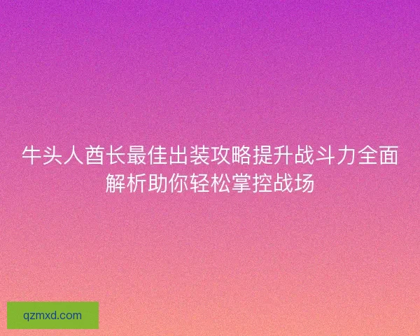 牛头人酋长最佳出装攻略提升战斗力全面解析助你轻松掌控战场